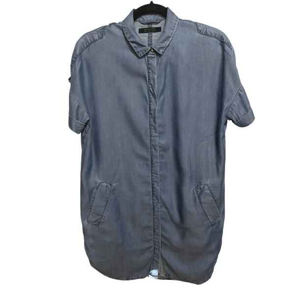 Allsaints Mel Dress Button Down Short Sleeves Mini Light Indigo Blue Size 4 - Picture 4 of 14